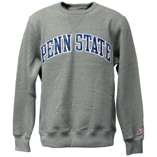 gray crew neck sweatshirt with plaid twill Penn State